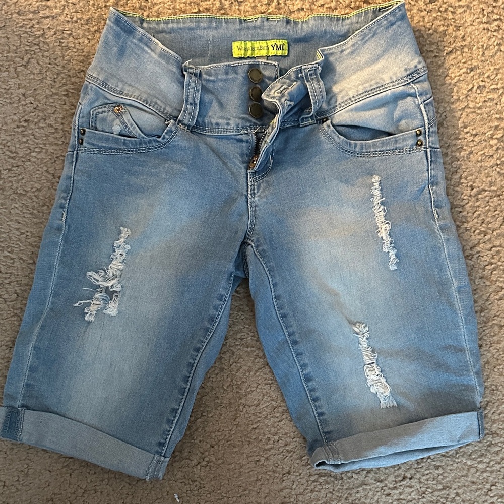 YMI Light Blue Distressed Jean Shorts